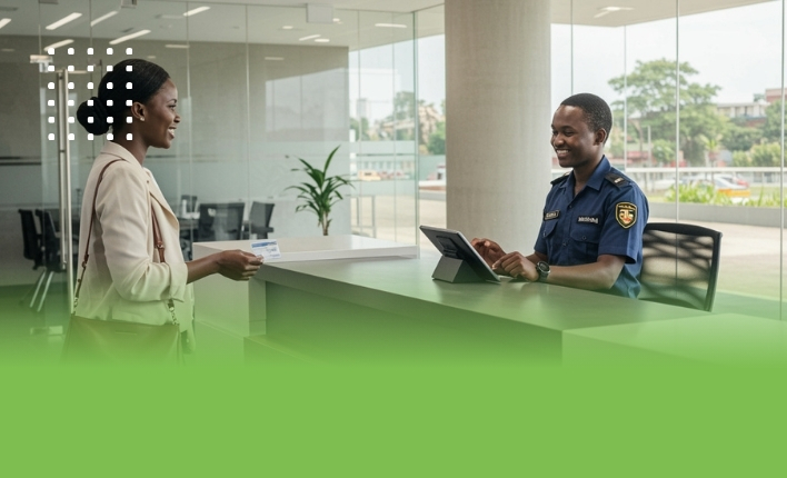 A visitor being given access to the building
